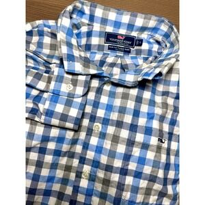 Vineyard Vines Slim Fit Tucker Flannel Plaid Shirt Mens Sz L Blue 100% Cotton
